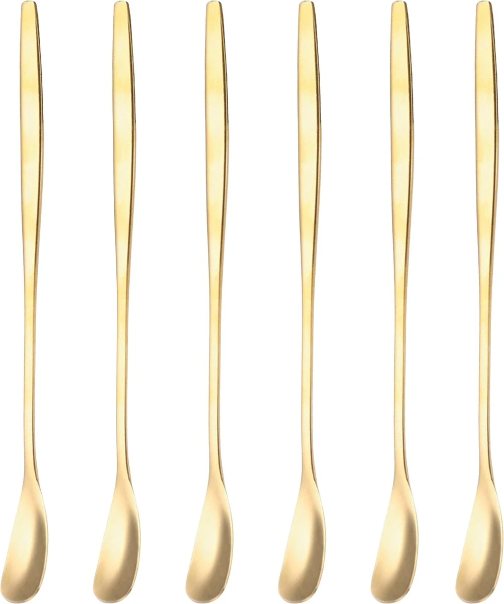 House Of Husk Latte Macchiato Lepels Set - Lange Theelepels - Koffielepels - Longdrinklepels - Barlepel - RVS - 6 Stuks - 17CM - Goud 1 House Of Husk Latte Macchiato Lepels Set - Lange Theelepels - Koffielepels - Longdrinklepels - Barlepel - RVS - 6 Stuks - 17CM - Goud