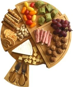 Jarif - Borrelplank - Tapasplank - Kaasplank - Serveerplank - Uitschuifbaar - Bamboe - Met Rvs Mesjes - 36 Cm