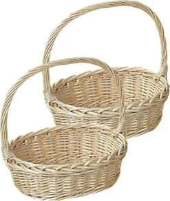 Merkloos 2x Gevlochten Rieten Mandjes Ovaal 24 X 30 X 10 Cm Met Hengsel - Tafel Dekken - Fruitmanden/fruitschalen - Broodmanden