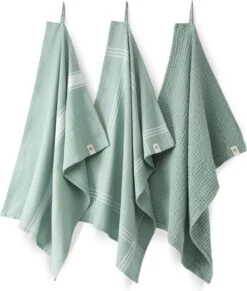 Walra Keuken- & Theedoekenset Blocks & Lines - 3x 50x70 - 100% Katoen - Groen