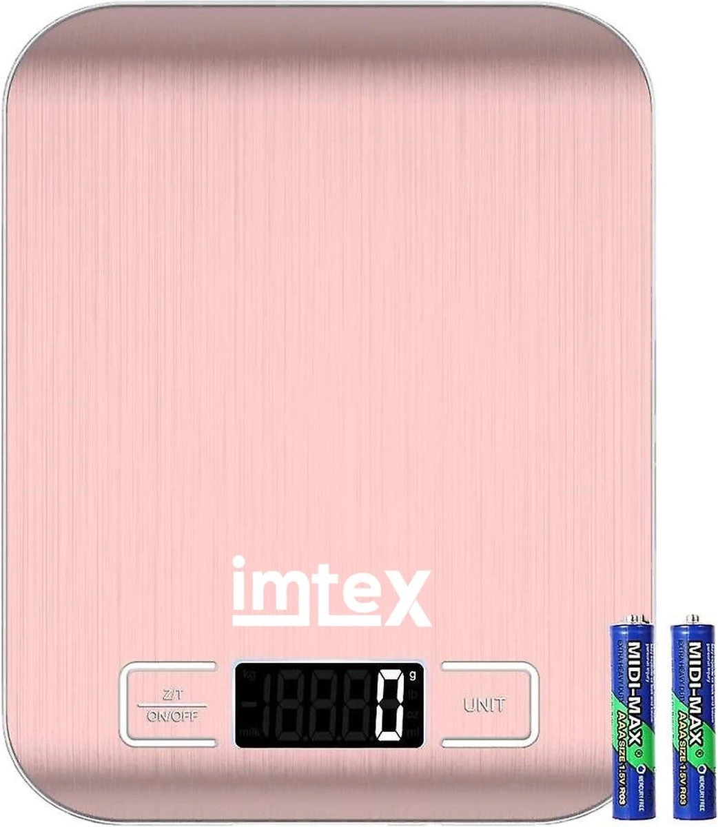 Imtex Digitale Precisie Keukenweegschaal - Tot 5000 Gram (5kg) - RVS Rosé 1 Imtex Digitale Precisie Keukenweegschaal - Tot 5000 Gram (5kg) - RVS Rosé