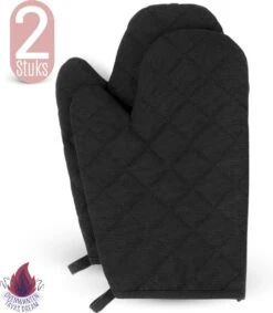 TAVAS Mooi Zwart Ovenwanten 2 Stuks Hittebestendige Ovenhandschoen Katoen, Thermolite Tot 220°C