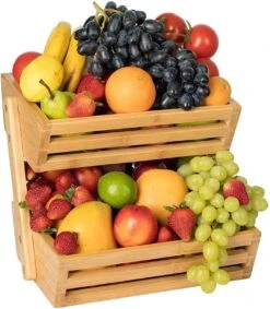 Fruitmand – 2 Laags – Hout – Aardappelbak - Aanrecht Organiser - Fruitkistje - Fruitschaal – Fruitmand -Schaal Decoratie - Voor Fruit / Groente / Snacks / Brood -Merkloos Verkoopwinkel 1048x1200 5