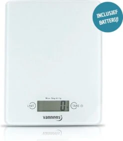 Vannons - Keukenweegschaal - Keukenweegschaal Digitaal - Precisie Weegschaal Tot 5 Kilo - Glas - Wit