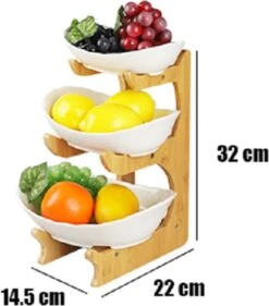 DESIGN Fruitschaal - Etagere 3 Laags – Landelijk Fruitmand Hout Keramiek - Schaal Decoratie - Voor Fruit / Groente / Snacks / Cadeau Brood -Merkloos Verkoopwinkel 1053x1200 2