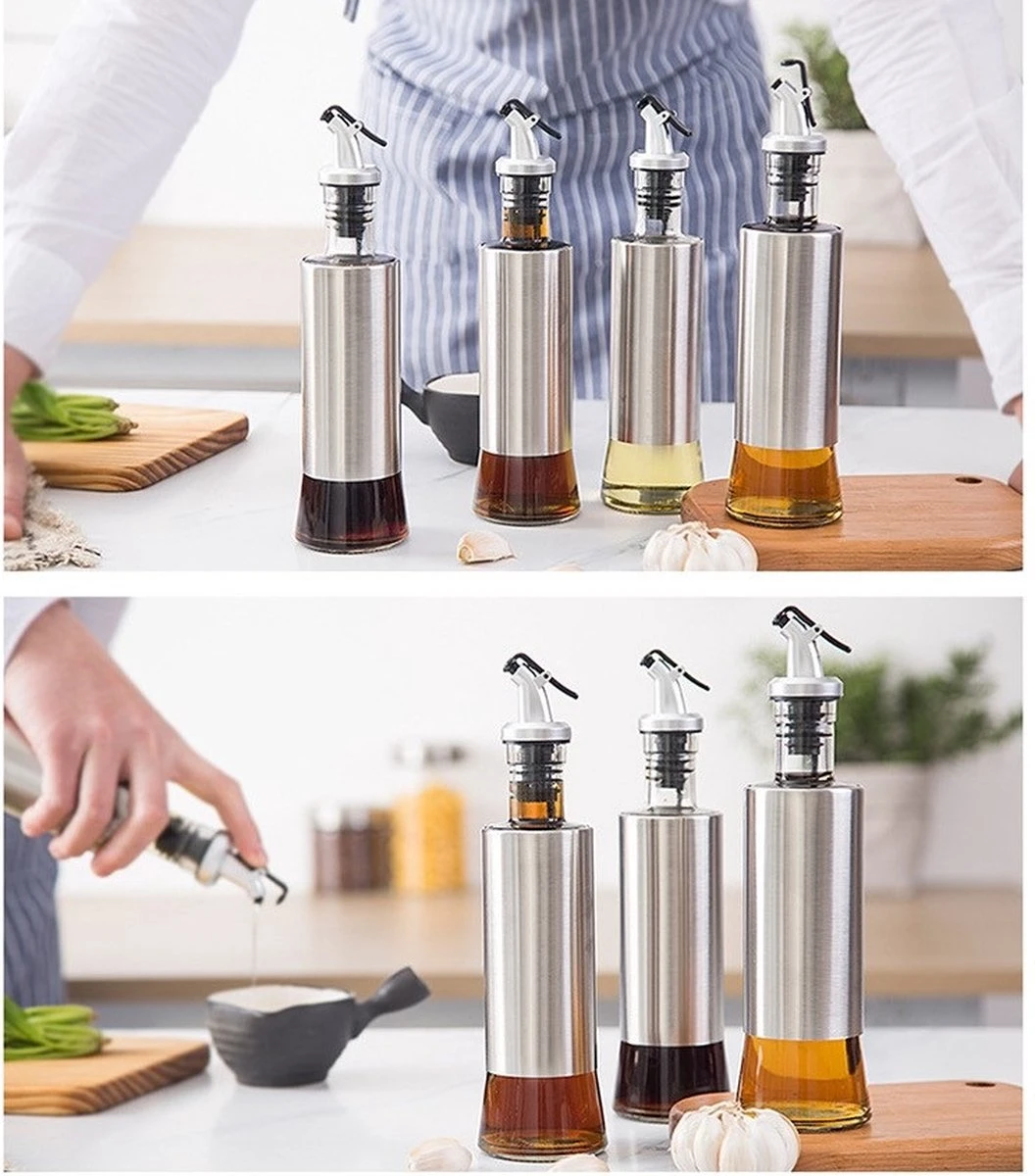 Waterval RVS Olijfoliefles Set Deluxe 500ML - Olieflessen Met Schenktuit – 3 Olijfolie Flessen - Olie Fles Glas - Cadeautip 5 Waterval RVS Olijfoliefles Set Deluxe 500ML - Olieflessen Met Schenktuit – 3 Olijfolie Flessen - Olie Fles Glas - Cadeautip - Afbeelding 5