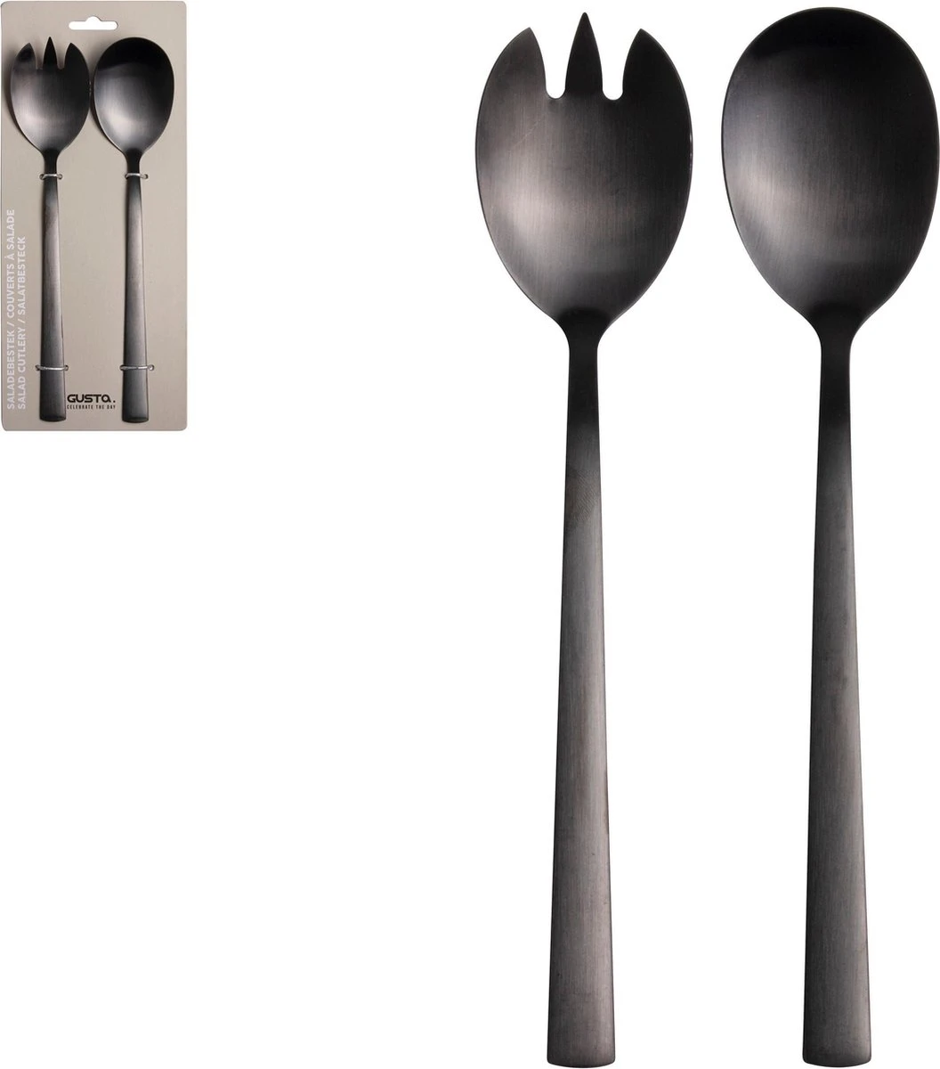 CasaLupo Saladebestek Zwart - 2 Stuks 4 CasaLupo Saladebestek Zwart - 2 Stuks - Afbeelding 4