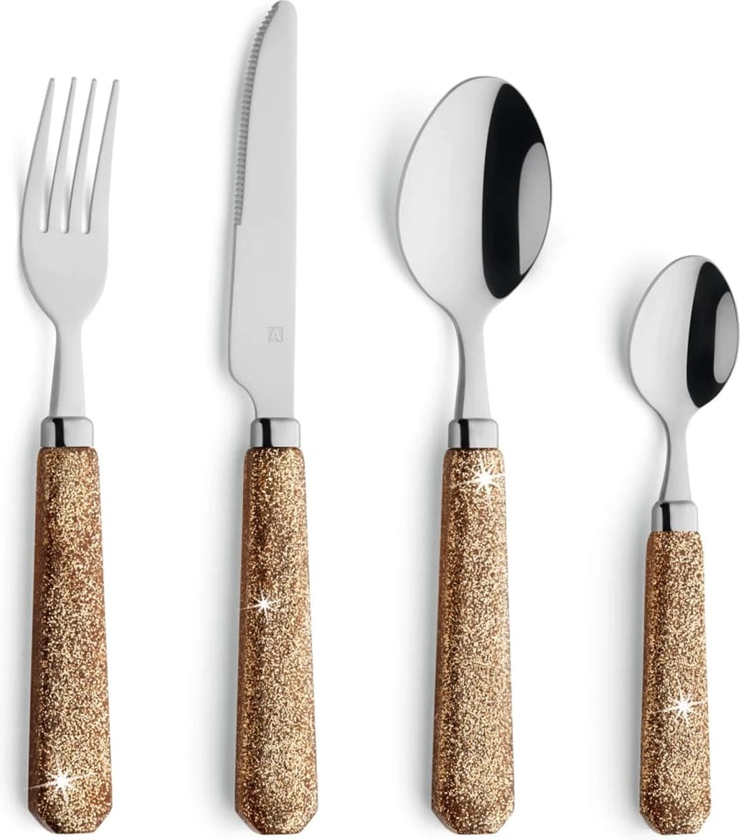 Amefa Mono Glitter Goud - 24 Delige Bestekset In Tube Verpakking - 6 Persoons 1 Amefa Mono Glitter Goud - 24 Delige Bestekset In Tube Verpakking - 6 Persoons