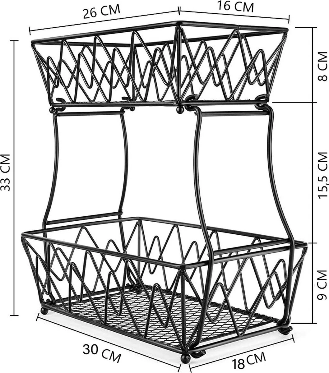 Cgoods Fruitschaal 2 Laags - Fruitschaal - Fruitmand - Fruitschaal Etagere - Schaal - Zwart 8 Cgoods Fruitschaal 2 Laags - Fruitschaal - Fruitmand - Fruitschaal Etagere - Schaal - Zwart - Afbeelding 8