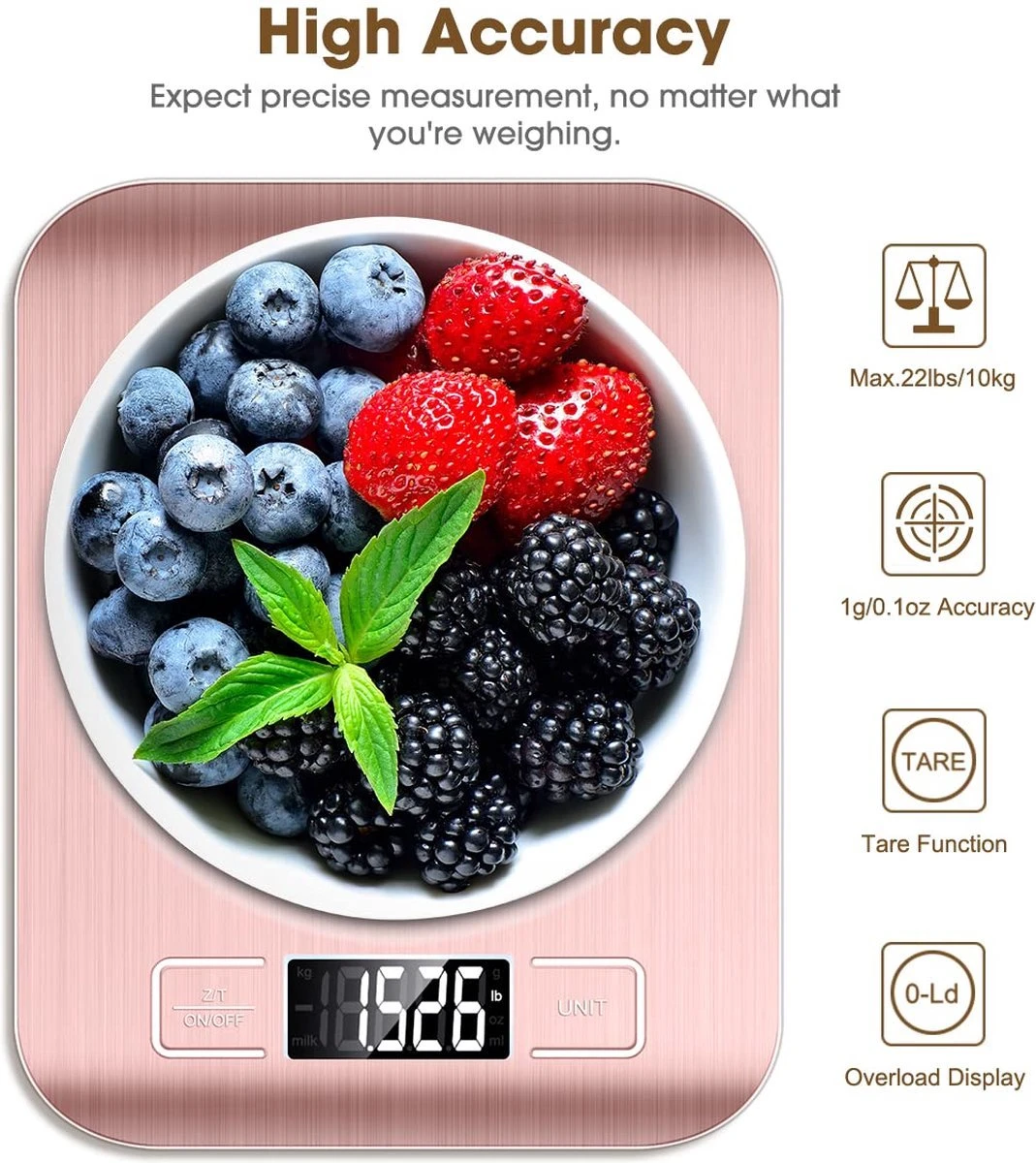 Imtex Digitale Precisie Keukenweegschaal - Tot 5000 Gram (5kg) - RVS Rosé 9 Imtex Digitale Precisie Keukenweegschaal - Tot 5000 Gram (5kg) - RVS Rosé - Afbeelding 9