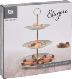 Excellent Houseware Etagère 3 Laags - Porselein - Goud -Merkloos Verkoopwinkel 1081x1200 2