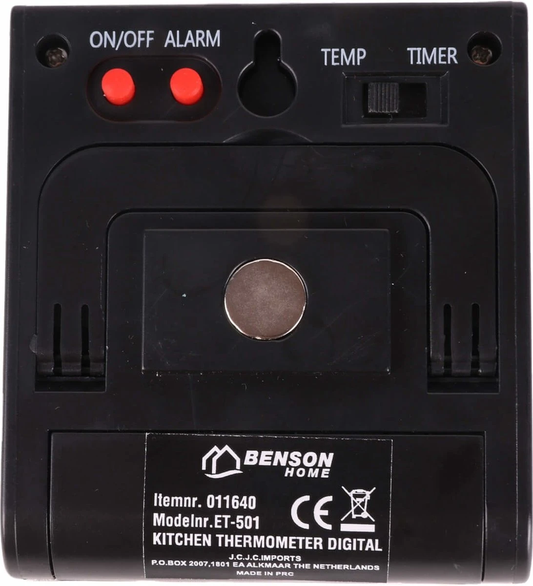 Benson Digitale Keukenthermometer - Vleesthermometer - Incl. Timer, Warmte Alarm En Batterij 2 Benson Digitale Keukenthermometer - Vleesthermometer - Incl. Timer, Warmte Alarm En Batterij - Afbeelding 2