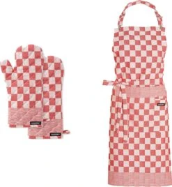 DDDDD Keukenset Barbeque Rood - 2x Ovenwant + 1x Keukenschort
