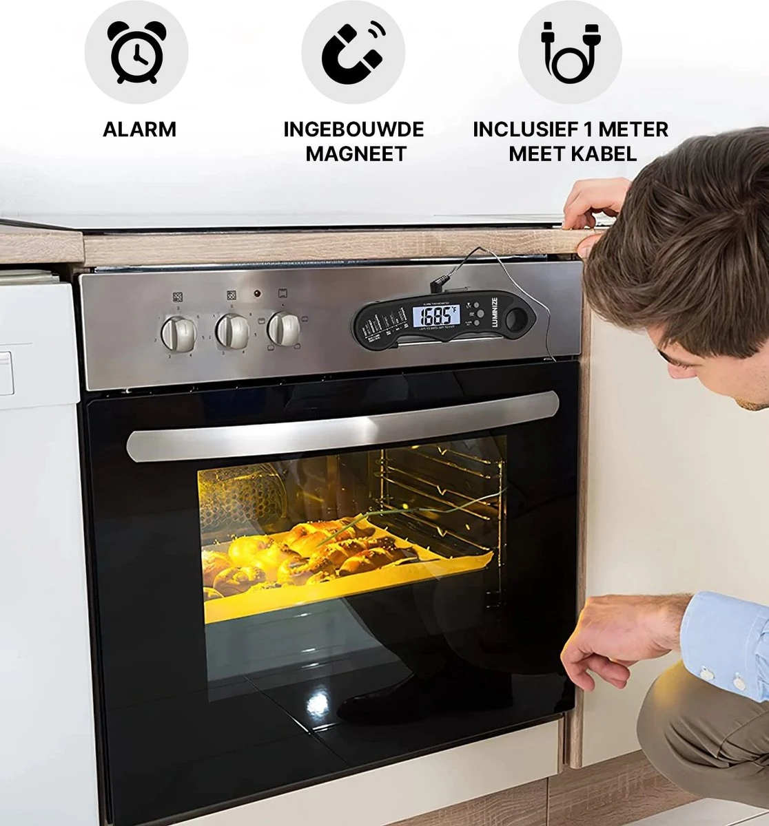 Vleesthermometer - BBQ Thermometer - Oventhermometer - Big Green Egg - Inclusief Sonde En Batterijen 4 Vleesthermometer - BBQ Thermometer - Oventhermometer - Big Green Egg - Inclusief Sonde En Batterijen - Afbeelding 4