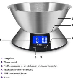 SWILIX ® Precisie Keukenweegschaal - 1gr Tot 5 Kg - Inclusief Mengcom - Met Tarra Functie - Inclusief Batterijen - RVS -Merkloos Verkoopwinkel 1125x1200 2
