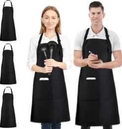 3-Pack Keukenschort - Zwart - Kookschort - Bbq - Restaurant - Met 2 Zakken En Verstelbaar Koord - Voor Mannen En Vrouwen - Schort - Waterbestendig - Multifunctioneel
