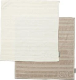 Riviera Maison Keukenhanddoeken Set Van 2, Keukendoeken Vierkant - RM Ubuntu Kitchen Towel - Wit/ Beige - Katoen - 2 Stuks