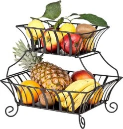 Chefarone Etagère - Fruit Etagère 2 Laags - Fruitmand Metaal - Fruitschaal - Groentemand - Opberger - Zwart