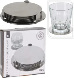 Excellent Houseware 12x Onderzetters Zilver RVS Met Houder 8,5 Cm Voor Glazen -Merkloos Verkoopwinkel 1149x1200 12