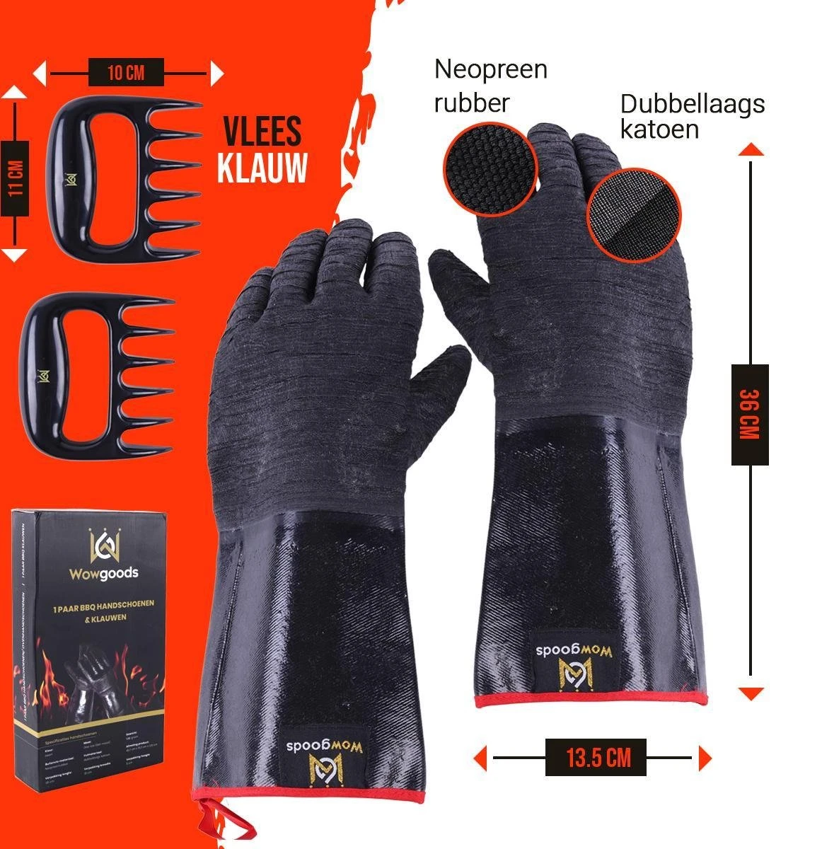 Wowgoods® Extra Lange Ovenwanten Tot 500°C - Hittebestendige BBQ Handschoenen Met Vleesklauwen 4 Wowgoods® Extra Lange Ovenwanten Tot 500°C - Hittebestendige BBQ Handschoenen Met Vleesklauwen - Afbeelding 4