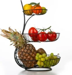 YNONA Fruitschaal - 3 Laags - Zwart - Fruitmand - Fruitmand Metaal - Etagère - Decoratie Schaal