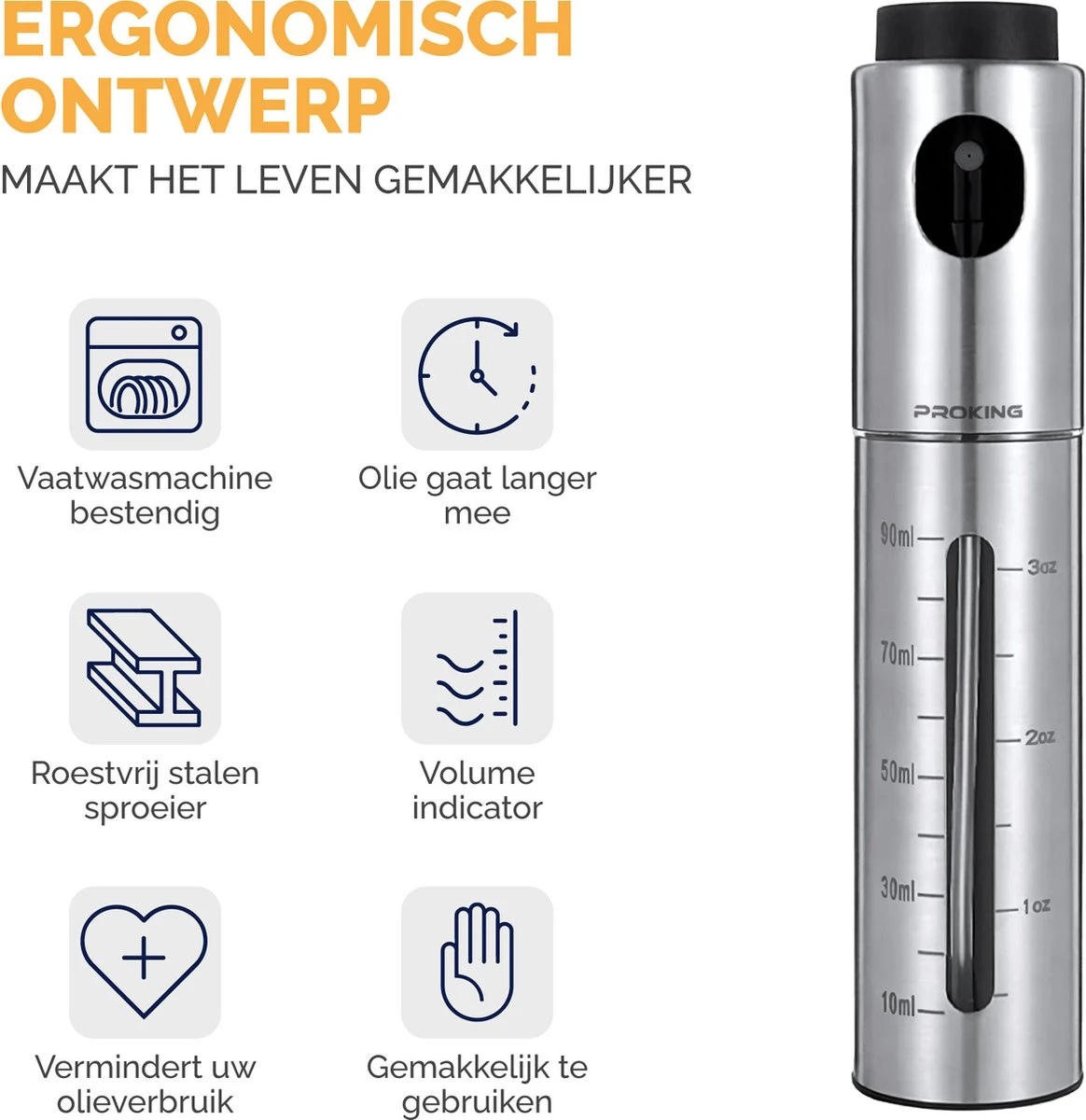 PROKING Olijfolie Sprayer - BBQ Fles Verstuiver - Airfryer Keuken Spray - Kokos Olie - Olijf Olie 2 PROKING Olijfolie Sprayer - BBQ Fles Verstuiver - Airfryer Keuken Spray - Kokos Olie - Olijf Olie - Afbeelding 2