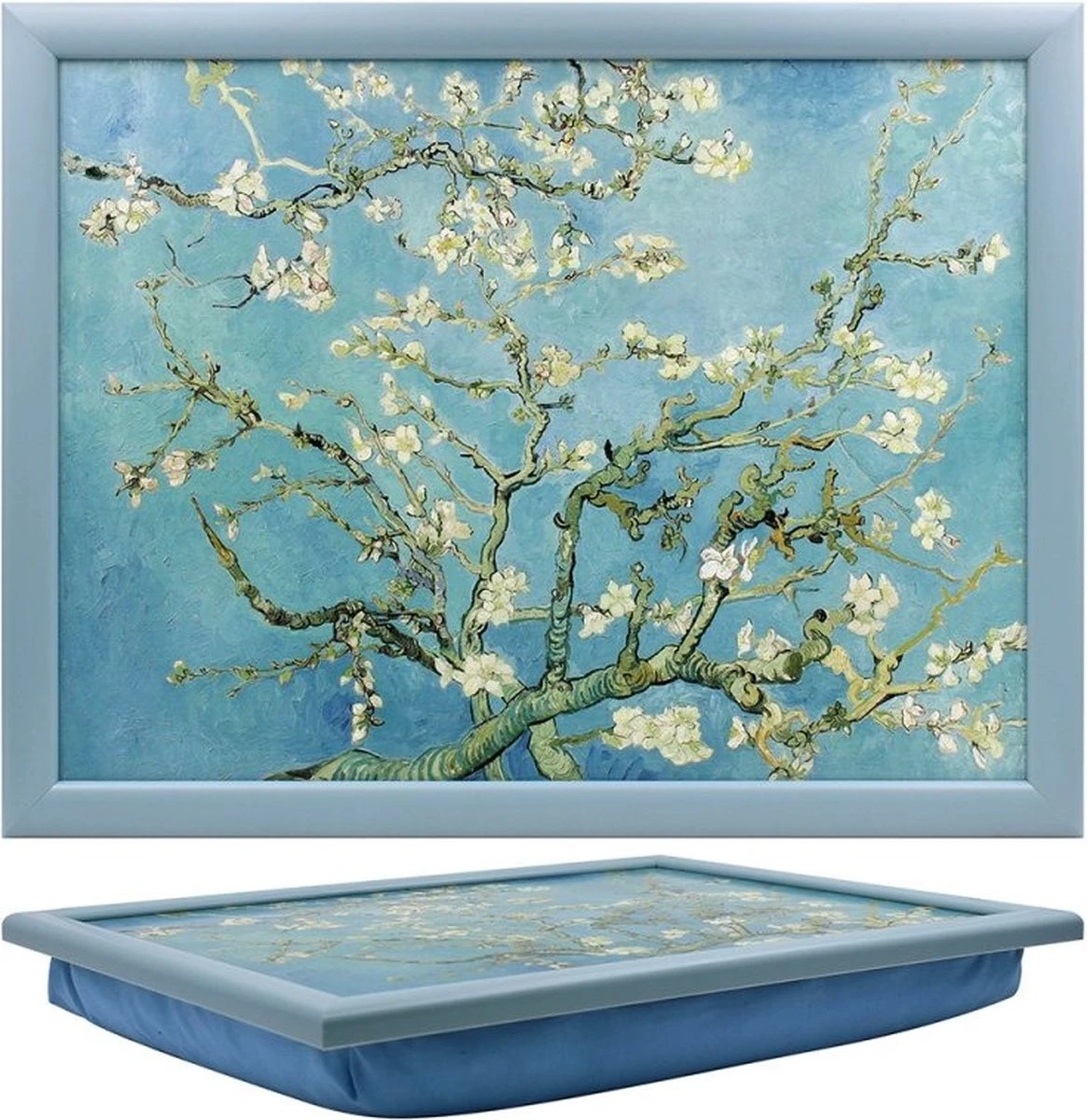 Laptray, Schootkussen, Schoottafel, Laptoptafel, Dienblad Met Kussen Amandelbloesem - Blauw - 44x33x6 Cm 1 Laptray, Schootkussen, Schoottafel, Laptoptafel, Dienblad Met Kussen Amandelbloesem - Blauw - 44x33x6 Cm