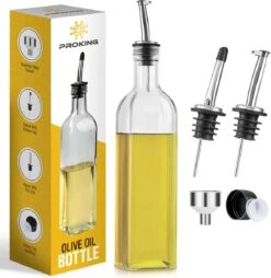PROKING Olijfolie Fles Met Schenktuit – Olijfoliefles – Schenktuit Olijfolie – Glazen Oliefles – Inclusief Schenktuit, Dop & Trechter – 500 Ml