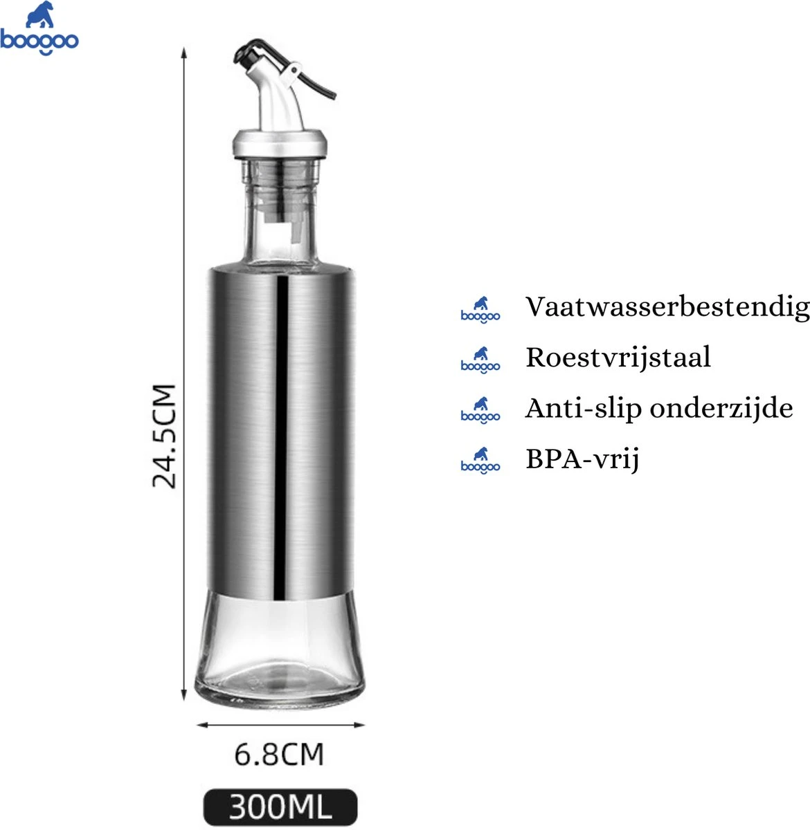BooGoo® - RVS Oliefles Deluxe - Oliefles Met Schenktuit En Accessoires - Olijfolie Fles - Olie Fles Glas 5 BooGoo® - RVS Oliefles Deluxe - Oliefles Met Schenktuit En Accessoires - Olijfolie Fles - Olie Fles Glas - Afbeelding 5