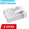 Theedoekenset - Glazendoeken - Blok Rood-blauw - 65x65 - Set Van 6 - Geblokt - Blokdoeken - 100% Katoen - Horeca Theedoeken - Horeca - Glazendoeken