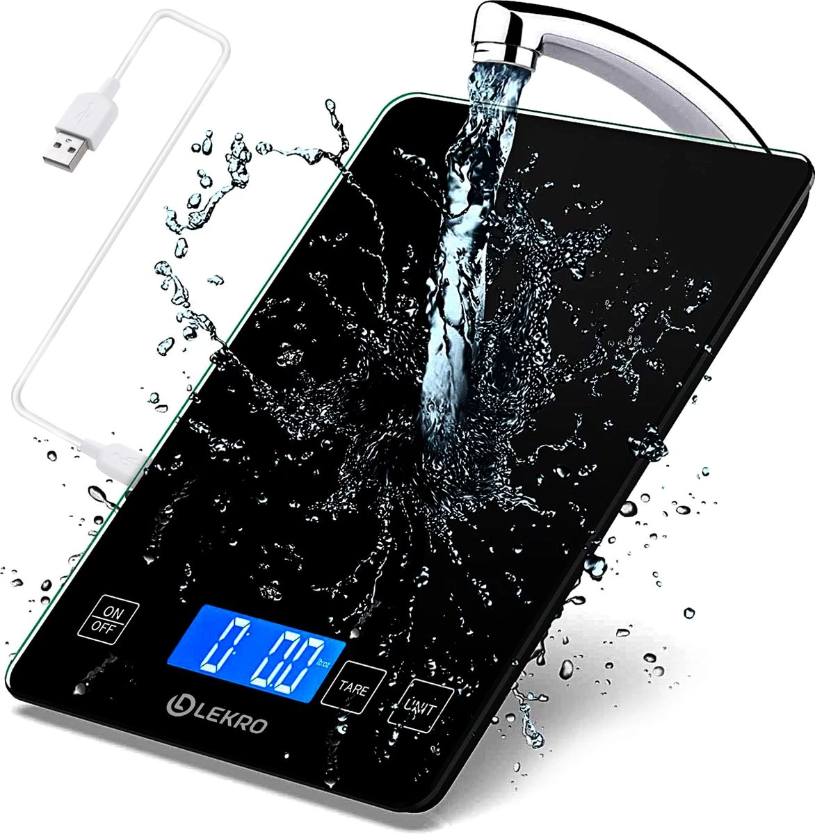 Lekro Digitale Precisie Keukenweegschaal – Weegschaal Keuken - USB Oplaadbaar - 1gr Tot 15kg – Tarra Functie - Zwart 1 Lekro Digitale Precisie Keukenweegschaal – Weegschaal Keuken - USB Oplaadbaar - 1gr Tot 15kg – Tarra Functie - Zwart