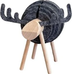 O.N. Der Zetter - Onderzetters Voor Glazen - Houten Rendier XL Met 12 Vilten Onderzetters - Groot - Rond - Donkergrijs - Bruin - Decoratie - Hittebestendig - Housewarming - Afscheid - Kado - Verjaardag - Man - Vrouw - Pasen Cadeau Feest Uniek 25 Euro