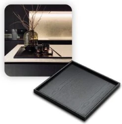 MIRO Houten Dienblad Vierkant - Decoratieve Dienbladen - Serveerblad - Sierblad - 33 X 33 CM - Zwart