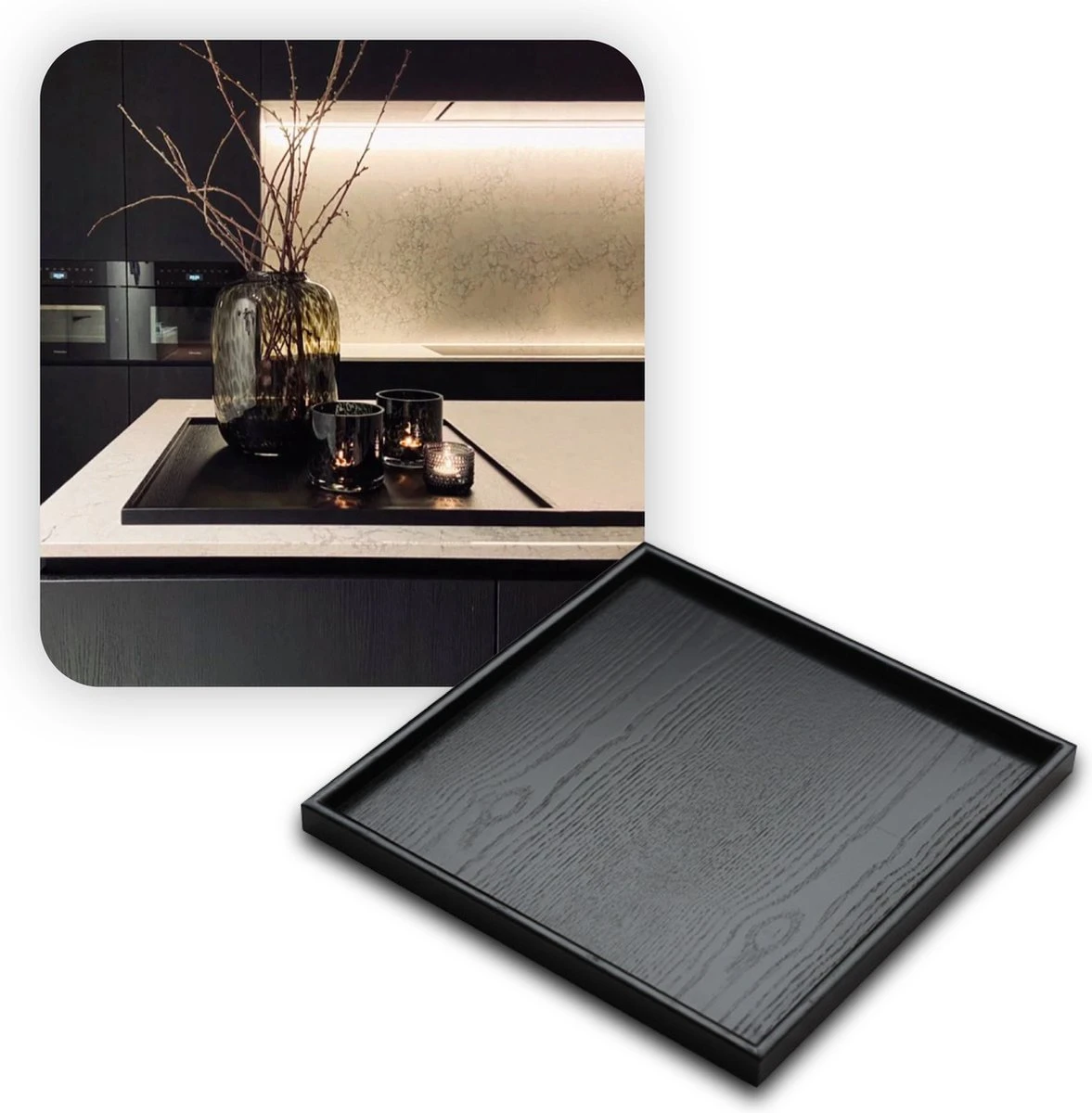 MIRO Houten Dienblad Vierkant - Decoratieve Dienbladen - Serveerblad - Sierblad - 33 X 33 CM - Zwart 1 MIRO Houten Dienblad Vierkant - Decoratieve Dienbladen - Serveerblad - Sierblad - 33 X 33 CM - Zwart