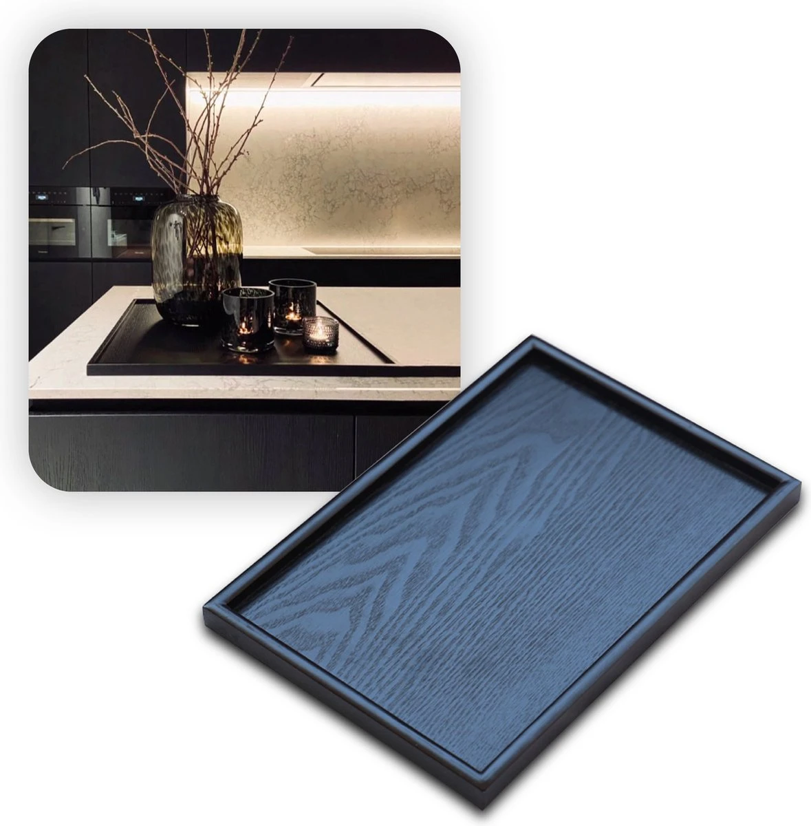 MIRO Houten Dienblad Rechthoekig - Decoratieve Dienbladen - Serveerblad - Sierblad - 39 X 30 CM - Zwart 1 MIRO Houten Dienblad Rechthoekig - Decoratieve Dienbladen - Serveerblad - Sierblad - 39 X 30 CM - Zwart