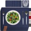 Sølmo I 6st Premium Vilt Placemats Placemat 42x32 Cm Afwasbaar Vilt Placemats Coasters Plaat Placemats + Glas Coasters Echt Hout Tafel Geschikt Blauw, Nacht Blauw