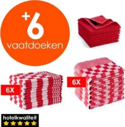 Zavelo 6x Theedoeken En 6x Keukendoeken Set + 6x VAATDOEKJES - 6x Theedoeken - 6x Keukendoeken - Rood