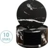 Luxe Leren Marmeren Onderzetters Met Houder - 10 Stuks - Onderleggers Voor Glazen - Glasonderzetters Voor Op Tafel - Coasters - Zwart / Wit - Rond