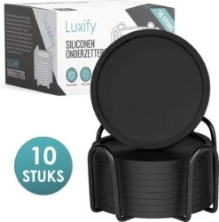 Siliconen Onderzetters Met Houder - 10 Stuks - Onderleggers Voor Glazen - Glasonderzetters Voor Op Tafel - Coasters - Zwart - Rond