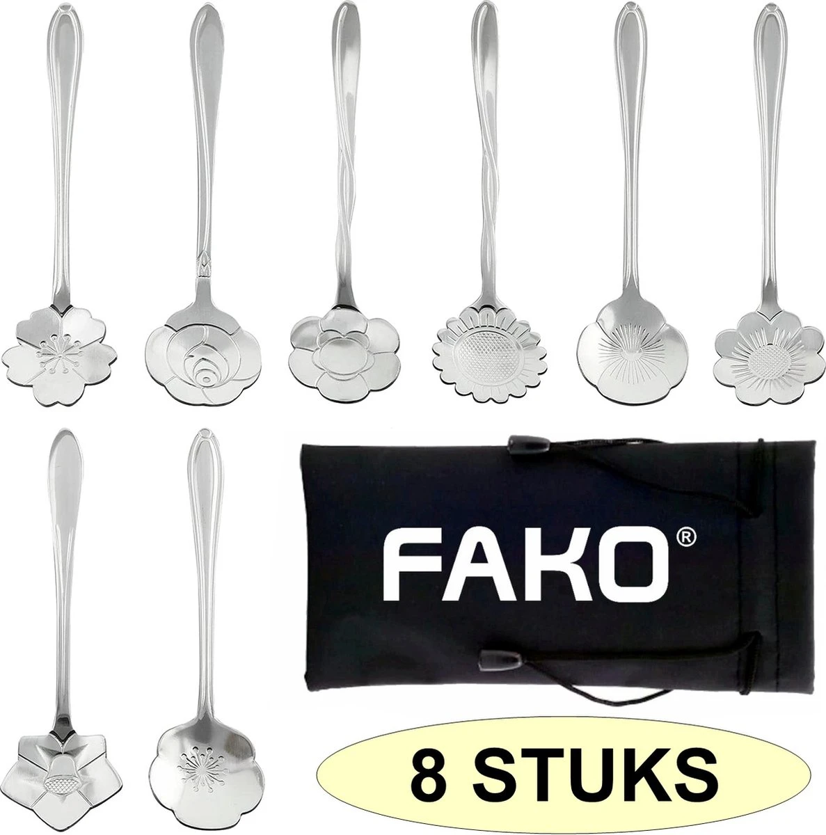 Fako Bijoux® - Bloemen Lepels Set - Theelepel / Koffielepel - 12cm - Zilver - 8 Stuks 5 Fako Bijoux® - Bloemen Lepels Set - Theelepel / Koffielepel - 12cm - Zilver - 8 Stuks - Afbeelding 5