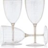Decorline - 48 Wijnglazen Van Premium Kunststof Met Gouden Glitter, Herbruikbare Cocktailglazen Voor Bruiloften En Feestjes, 200 Ml, Herbruikbaar En Stabiel…