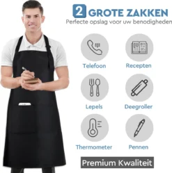 3-Pack Keukenschort - Zwart - Kookschort - Bbq - Restaurant - Met 2 Zakken En Verstelbaar Koord - Voor Mannen En Vrouwen - Schort - Waterbestendig - Multifunctioneel -Merkloos Verkoopwinkel 1189x1200 4