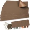 Sølmo I Designer Placemat PU Leather, Hittebestendig Twee Kleuren I 4st Placemat Wipeable With Coaster, Placemat Leather, Place Mat, Placemat Leather, Placemat Kids (Brown/Gold)