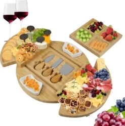 MM Brands Borrelplank - Tapasplank Met Kaasmesjes - Serveerplank - Bamboe - 32,7 X 32,7 Cm