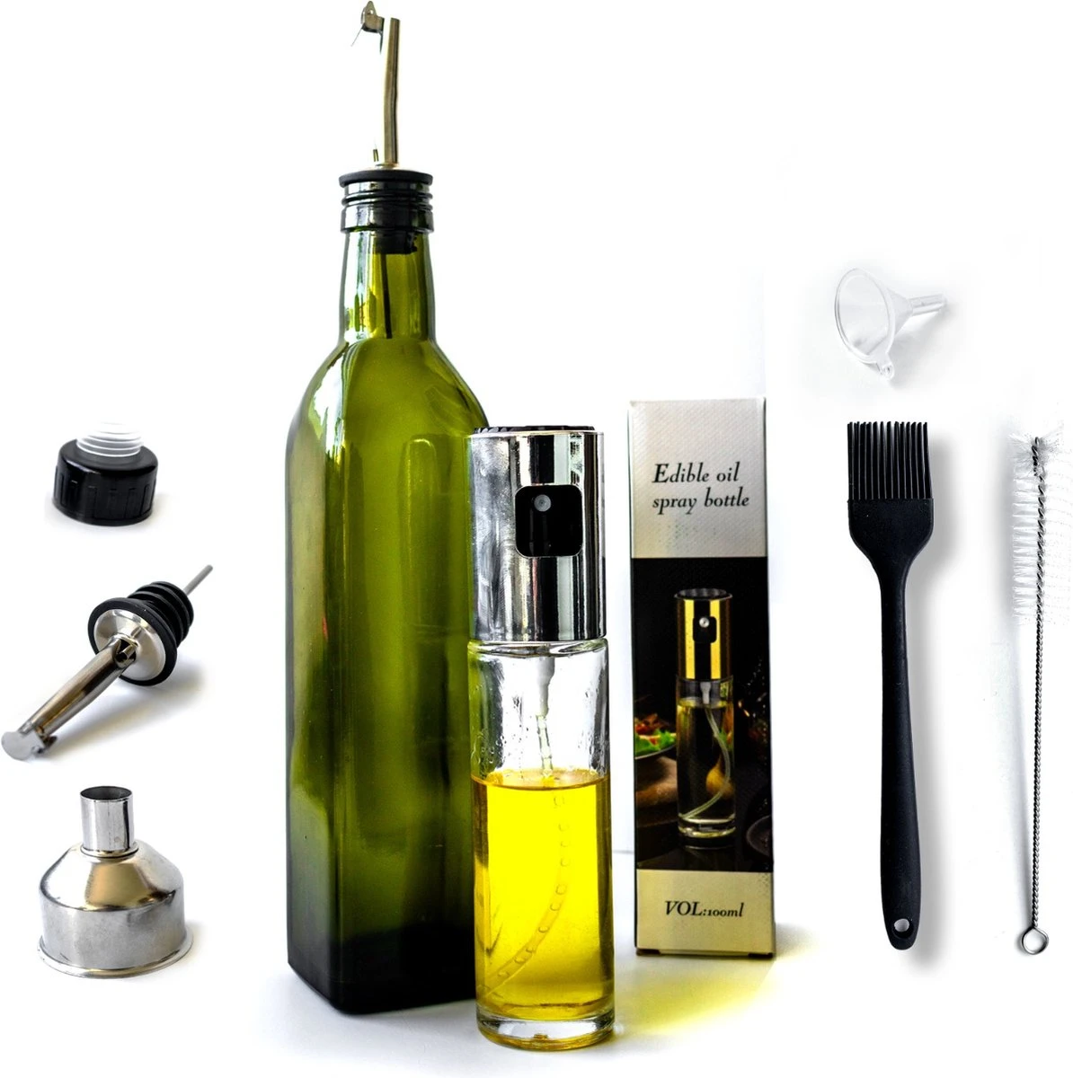 Olijfolie Fles – Olijfolie/ Azijn – 500 ML – Glazen Oliefles – Luxe Olie Fles - Navulbaar – Inclusief Schenktuit, Trechter En Dop Met Kurk – Olijfolie Set – Olijfolie Sprayer Inclusief Accessoires – 100 ML – Olijfolie Verstuiver Voor Keuken Of BBQ 1 Olijfolie Fles – Olijfolie/ Azijn – 500 ML – Glazen Oliefles – Luxe Olie Fles - Navulbaar – Inclusief Schenktuit, Trechter En Dop Met Kurk – Olijfolie Set – Olijfolie Sprayer Inclusief Accessoires – 100 ML – Olijfolie Verstuiver Voor Keuken Of BBQ
