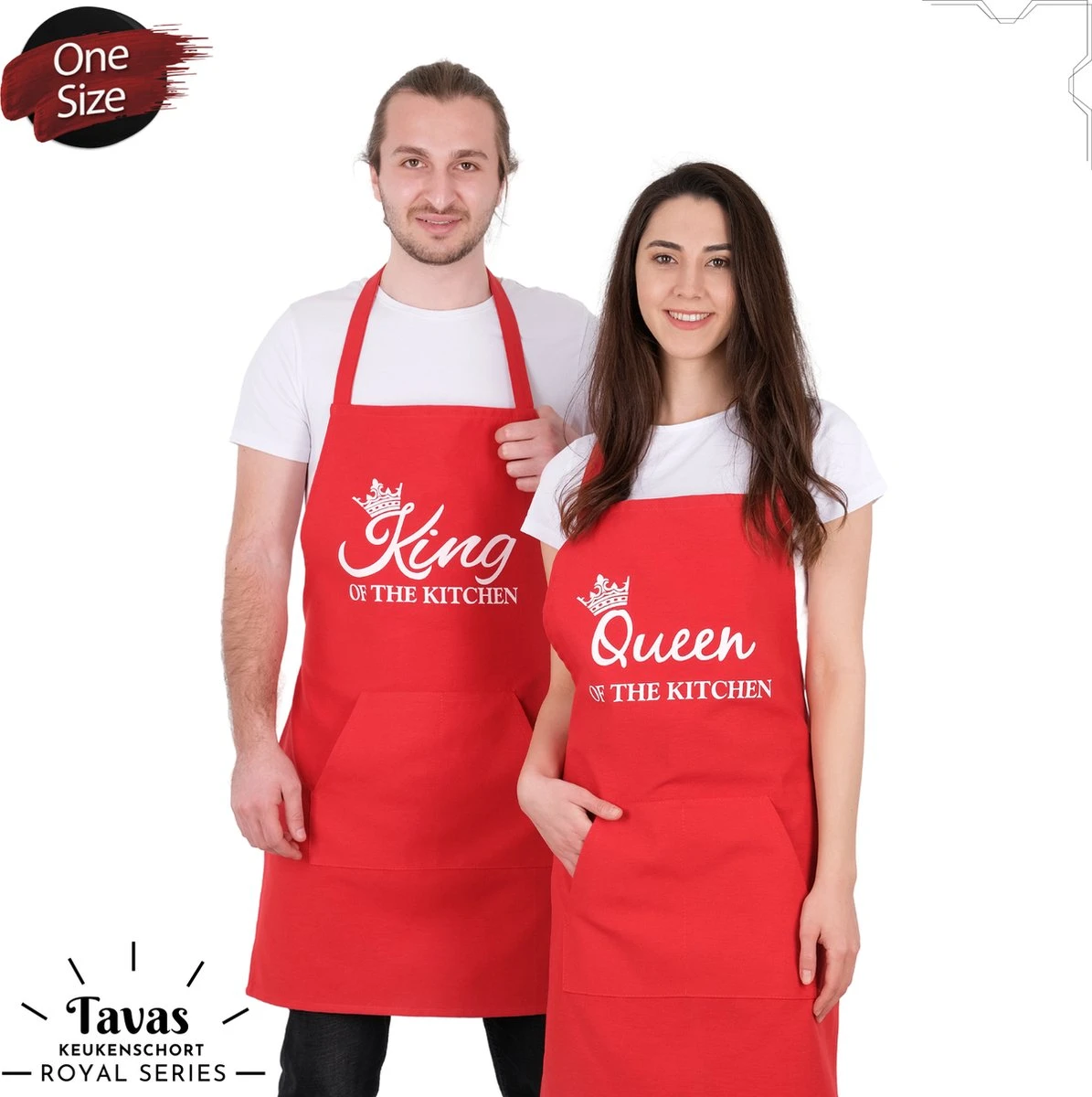 Merkloos Set Van 2 Rood | 60x80 Cm | King & Queen Of The Kitchen | 2 Keukenschorten | Kookschort Met Zakken | Keukenschort Dames | Keukenschort Voor Vrouwen | Keukenschort Voor Mannen | Cadeutje- Kado | Kook- BBQ 1 Merkloos Set Van 2 Rood | 60x80 Cm | King & Queen Of The Kitchen | 2 Keukenschorten | Kookschort Met Zakken | Keukenschort Dames | Keukenschort Voor Vrouwen | Keukenschort Voor Mannen | Cadeutje- Kado | Kook- BBQ