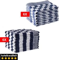 Merkloos Theedoeken En Keukendoeken Set - 6 Theedoeken - 6 Keukenhanddoeken - Blauw