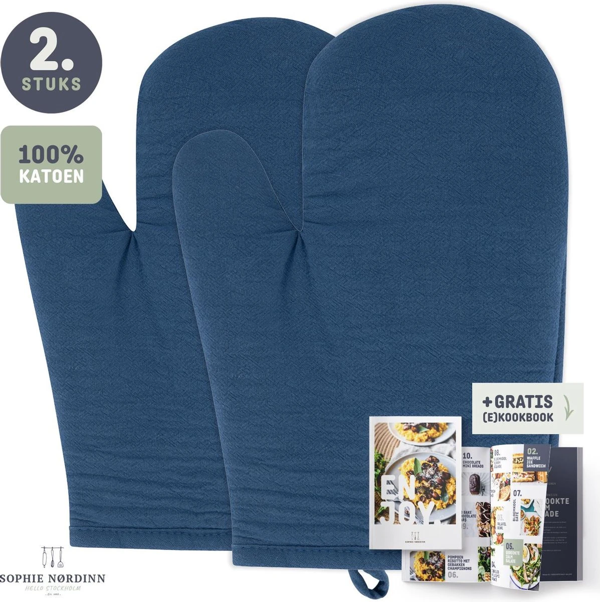 Ovenwanten Van Sophie Nordinn® - Ovenhandschoenen Nora (Blauw) - Ovenwanten 2 Stuks - Ovenwant Katoen 1 Ovenwanten Van Sophie Nordinn® - Ovenhandschoenen Nora (Blauw) - Ovenwanten 2 Stuks - Ovenwant Katoen