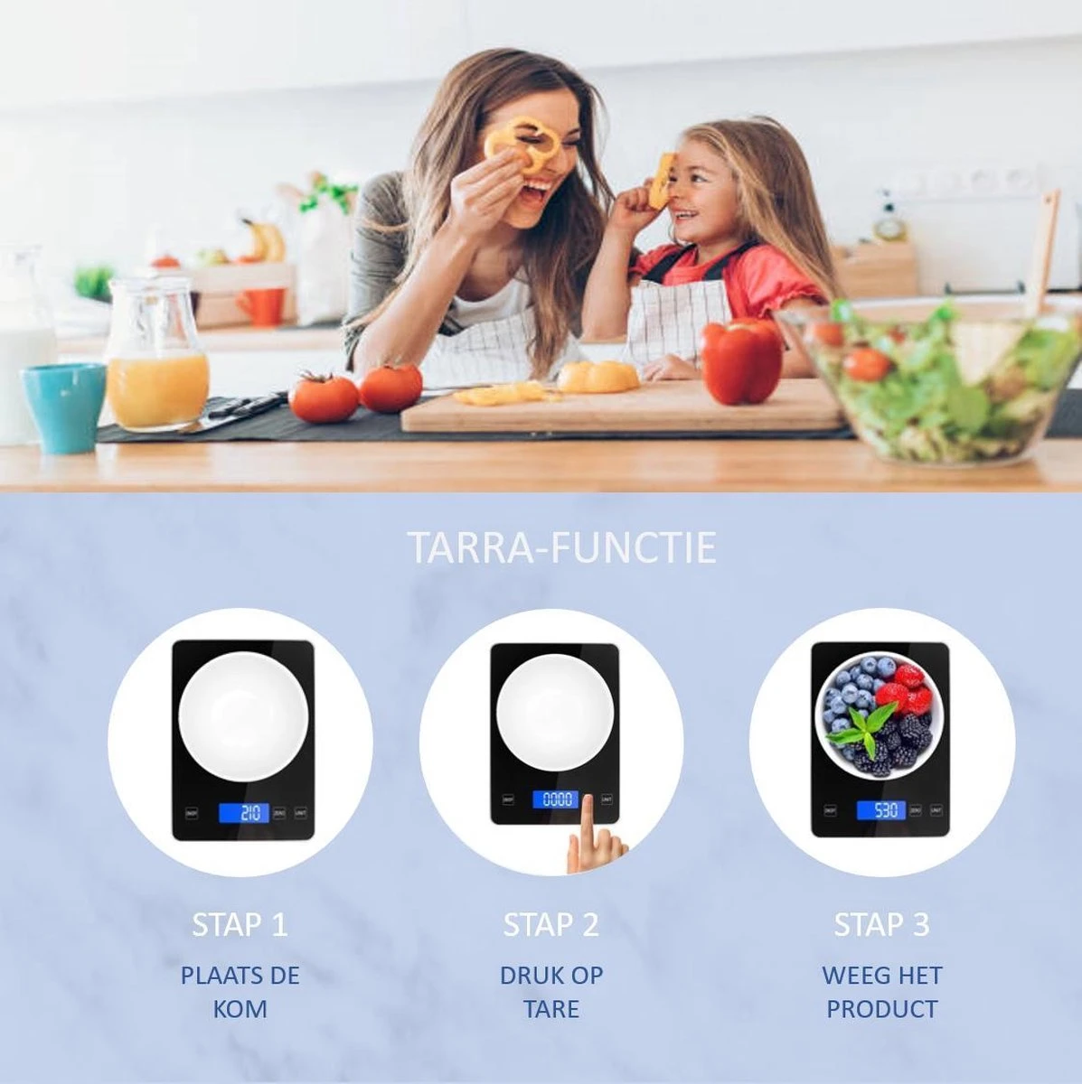 Hermanos® Digitale Precisie Keukenweegschaal - Weegschaal Keuken - 1 Gr Tot 15 Kg - Tarra Functie - Bluetooth Met Voedingsapp - Incl. Batterijen - Zwart 5 Hermanos® Digitale Precisie Keukenweegschaal - Weegschaal Keuken - 1 Gr Tot 15 Kg - Tarra Functie - Bluetooth Met Voedingsapp - Incl. Batterijen - Zwart - Afbeelding 5