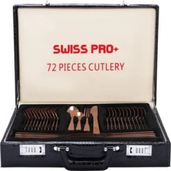 Swiss Pro+ Bestekset In Koffer-72 Delig-12 Persoons-Zwitsers Kwaliteit-Complete Set-100% Roestvrijstaal-Rose Gold 24k-Rose Goud 24K -Merkloos Verkoopwinkel 1198x1200
